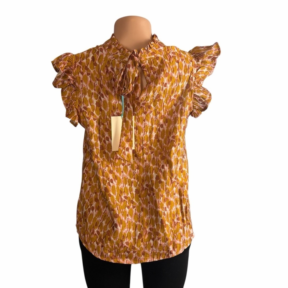 Voy High Neck Ruffled Sleeve Top Multicolor - Picture 7 of 10